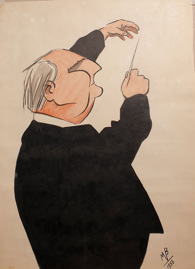 Zeichnung Dirigent Franz Konwitschny auf Papier, Tusche, 1955 Zeichnung Dirigent Franz Konwitschny auf Papier, Tusche, 1955