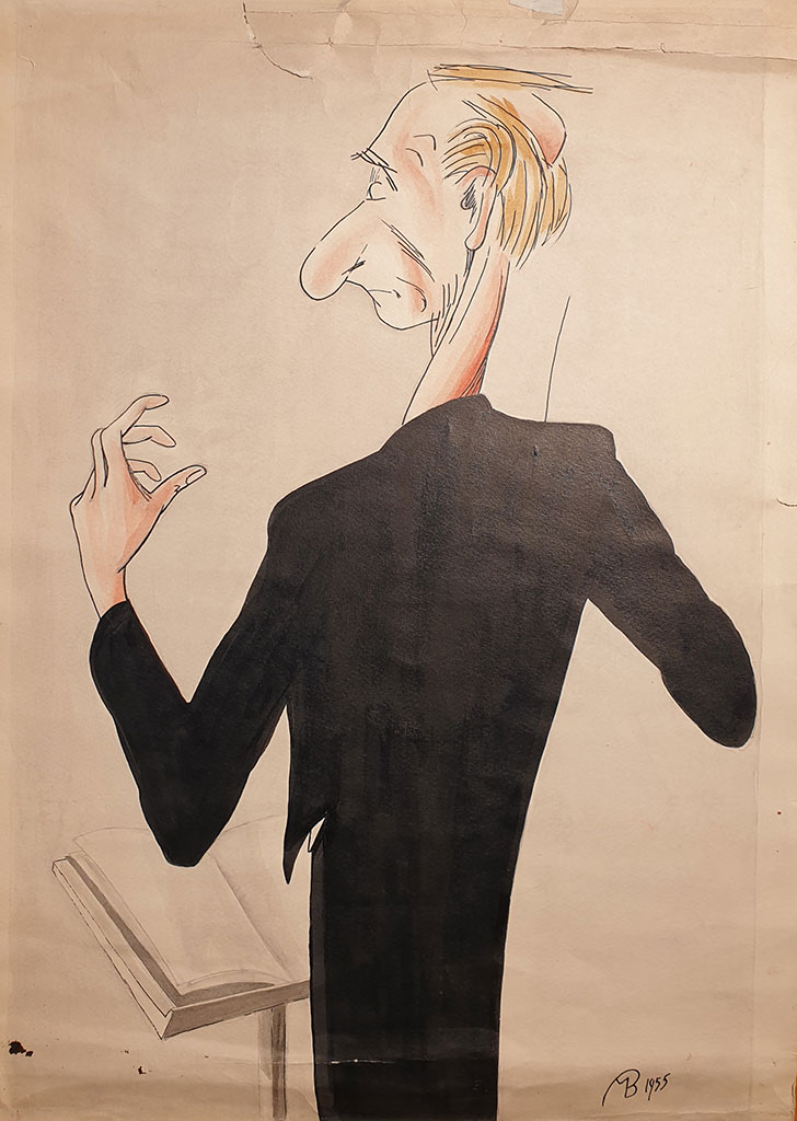 Zeichnung Dirigent Yewgeniy Mrawiinskiy 1 auf Papier mit Tusche, 1955 Zeichnung Dirigent Yewgeniy Mrawiinskiy 1 auf Papier mit Tusche, 1955