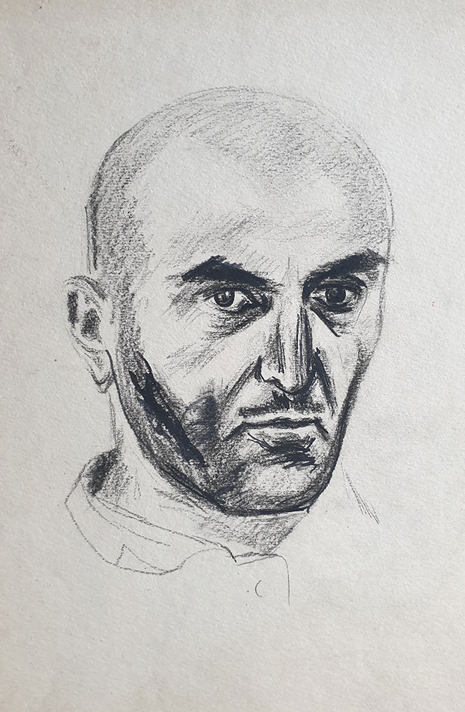 Selbstporträt von meinem Vater, Kohlezeichnung, 1950-ge Jahre Selbstporträt von meinem Vater, Kohlezeichnung, 1950-ge Jahre