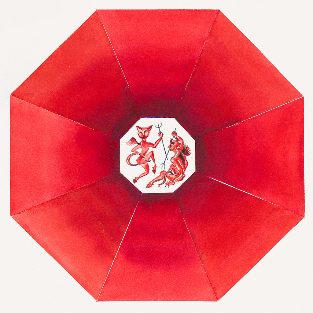 2018, Aquarell auf Papier, 58 x 58 cm, Schelmenhafter Höllentanz, Nina Werzbinskaja-Rabinowich