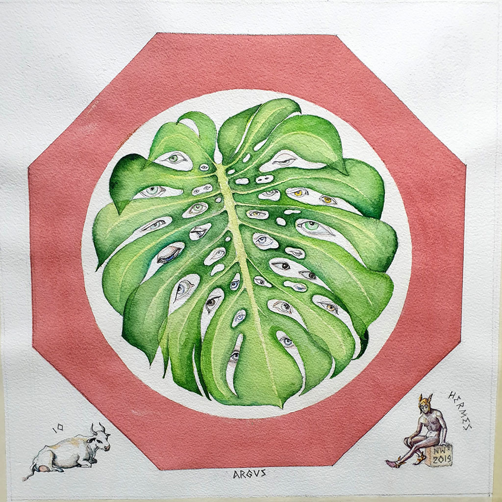 2019, Aquarell über Bleistift auf Papier, 40 x 40 cm, “Der kleine Argus”, Nina Werzbinskaja-Rabinowich