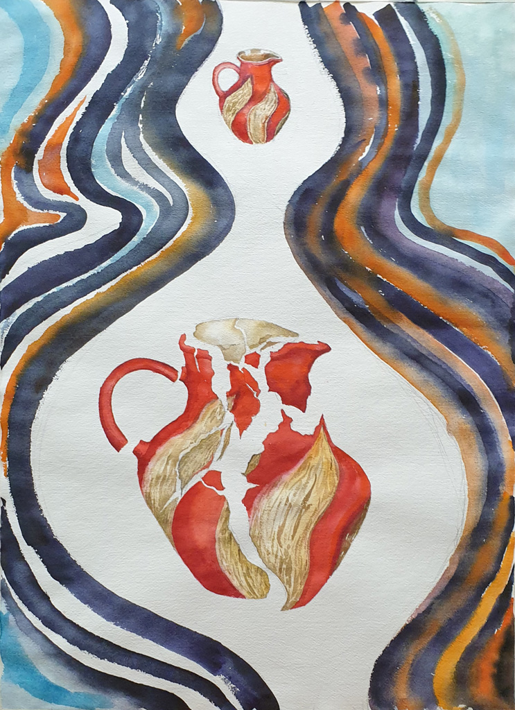 "Alles fliest“, Aquarell auf Papier, 80 x 60 cm, 2021, Malerin Nina Werzhbinskaja-Rabinowich