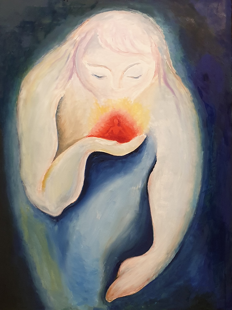 "Blau und rot“, Öl, 80 x 60 cm, Malerin Nina Werzhbinskaja-Rabinowich