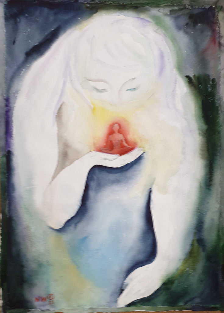 "Die Legende von dem gefundenen Jungen“, Aquarell auf Papier, 70 x 50 cm, 2021, Malerin Nina Werzhbinskaja-Rabinowich