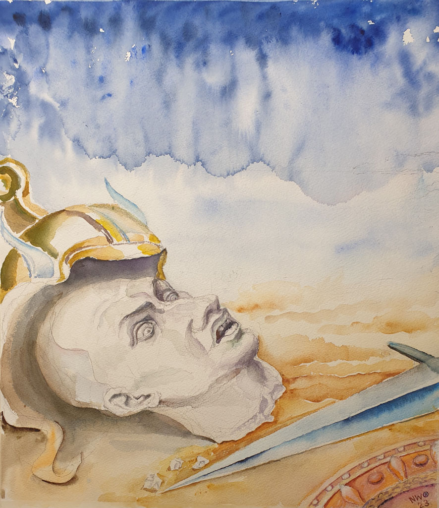 „Haupt der Medusa: relouded. Epilog“, Papier, Aquarell, 46 x 41 cm, 2023,  Malerin Nina Werzhbinskaja-Rabinowich