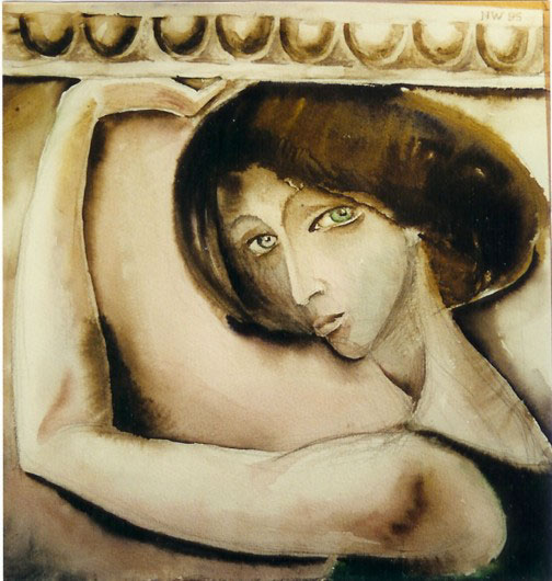 „Große Karyatide“, Papier, Aquarell, 40 x 40 cm, 1995, Malerin Nina Werzhbinskaja-Rabinowich
